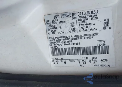 1999 Ford Expedition Eddie Bauer/Xlt z USA, uszkodzony, nr VIN 1FMPU18L6XLC34252